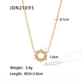 Gold stainless steel sunburst pendant necklace with cubic zirconia and sizing specs - Sun Flower Necklace (JDN21095)