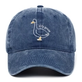 Cappellino da baseball in denim lavato blu navy con ricamo a forma di oca bianca vintage - Blu Notte