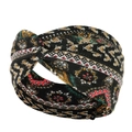 Close-up of black bohemian style yoga headband featuring a twist knot and paisley pattern - Black Ethnic Pattern (6)