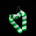 Detail of candy cane Christmas earrings in heart shape with festive LED glowing effect - Green Candy Cane Hook