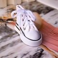 Mini high-top white canvas sneaker keychain with metal clasp and real laces charm - White