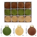 Set di 12 palline di Natale floccate in verde, beige e marrone, decori da 6 cm - Set da 12/6cm / Beige Verde Marrone