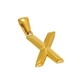 Ciondolo a lettera X 3D in acciaio al titanio placcato oro 18k su sfondo bianco - Lettera X (X-Pendente)