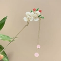 Klassische chinesische Haarnadel mit weißen Perlmuttblumen und Goldquasten - Perlmutt Weiße Blume Rote Kleine Blume Quasten-Stil Gold (5423)