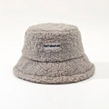 Detail of light grey lamb wool bucket hat with embroidered HaiTalentoM brand patch - M (56-58cm) / Gray