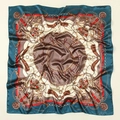 Detailed macro view of vintage chain print on luxurious satin silk square scarf - 90x90cm / Teal