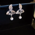 Silver openwork lotus fan earrings with white pearl accents and vintage butterfly style - Silver-Fan Pearl (24#)