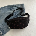 Black corduroy chest bag with strawberry pattern and adjustable shoulder strap - Black