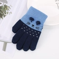 Detail of warm blue knitted cat gloves for kids with 3D ears and glitter accents - Kids 3-7 Years / Navy Blue