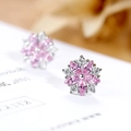 Elegant cherry blossom stud earrings with pink zircon petals in silver sterling finish - Cherry Blossom Pink Diamond Earrings Led-116