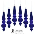 Set of 6 dark blue conical flocked Christmas ornaments for elegant festive decoration - Sapphire Blue