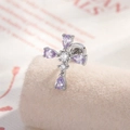 Silver cross stud earring featuring purple and white zircon teardrop stones - Changing Blue-Purple Zirconia (A755-1#)