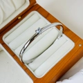 Sleek silver stainless steel bangle with heart-shaped zircon inlay in jewelry box - 4mm Heart Style / Steel