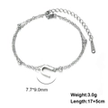 Detail of silver stainless steel double layer bracelet with letter U pendant and bead accents - Letter-U / Silver