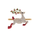 Golden reindeer napkin ring with clear crystals and red enamel for festive holiday table decor - Running Reindeer Rhinestone Style (Z1001-8)