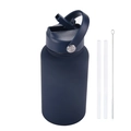 650ml matte navy blue insulated sports bottle set with two straws and a cleaning brush - Indigo Blue