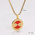 Macro shot of gold stainless steel necklace featuring a 25mm infinity pendant with zircons - Gold Red Bottom Infinity Style (Style 8) / 2.5mm*60cm Chain