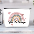 Detailed macro view of white canvas pouch featuring You Are Enough rainbow print - You Are Enough Text(jiayingljb38)