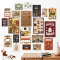 Vintage coffee posters on wall featuring artistic coffee house illustrations and text - Coffee Moment 20Pcs
