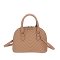 Elegant beige quilted shell handbag with chevron stitching and gold-tone zippers - Khaki