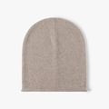 Women's knitted light brown oatmeal rabbit fur beanie with cozy rolled edge design - Adjustable / Khaki