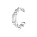 Elegant 925 sterling silver chain ear cuff featuring a rectangular clear zircon stone - White Zirconia - Silver Plated