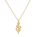 Gold snake pendant necklace with white zircon and textured finish in 18K gold plating - 40+5cm / Snake Necklace