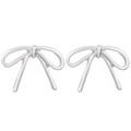 Elegant silver bow earrings with a polished metallic finish on a white background - Silver Polished Bowknot Earrings (N-321)