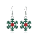Green enamel snowflake earrings with red rhinestone center and silver hooks - Green Snowflake