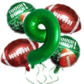 Detail of football balloon set with green number 9 and Touch Down themed foil decorations - Number 9