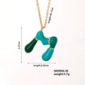 Golden necklace with green letter M pendant featuring size dimensions and 45cm chain length - Letter M Style (N00906-M)