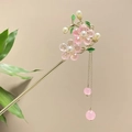 Eleganter chinesischer Gold-Haarnadel mit rosa Blütenblättern und langer Quaste - Rosa Blume Kunstperle Quaste (4802)