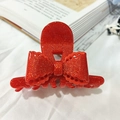 Sparkly red acetate hair claw clip with vintage lace bow design for women hairstyles - Glittery Red