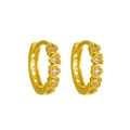 Elegant gold huggie earrings featuring pink zircon stones set in a heart-shaped frame - Pave Heart Gold Hoop Earrings (01浅KC金M-258)
