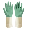 Durable green and beige rubber cleaning gloves with diamond non-slip palm texture - S / Dark Green