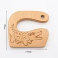 Crocodile shaped wooden kids toy knife for cutting fruit, 90x100mm natural beech wood tool - Crocodile No.2