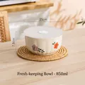 Japanese style 850ml floral ceramic fresh-keeping bowl with lid in vintage cream finish - Purple Flower - 850ml Fresh-keeping Bowl