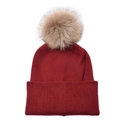 Gorro unisex de punto acanalado burdeos con un gran pompón de piel sintética desmontable - Burdeos (Con Pompon De Piel Sintetica)