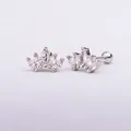 Silver crown fan stud earrings with marquise zircon and screw ball back closure - White Gold 8# Fan Crown / 0.8mm Thickness, 6mm Length
