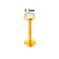 Titanium flat back stud earring with 3.5mm round clear gemstone in golden finish - 3.5mm Round / Gold