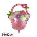 Pink flower basket foil balloon for Mother's Day with floral print and 54x62cm size - Mother's Day Pink Flower Basket