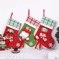 Three Christmas stockings with 3D Santa, Snowman, and Reindeer in red and green felt - Set of 3 Long Legs with Bells