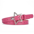 Pink star buckle belt for kids and women with silver star studs and PU leather finish - Rose Red