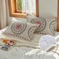 Pair of mandala cotton gauze pillow towels with elastic straps for secure fixing - Beige Butterfly Flower