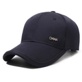 Navy blue baseball cap for men with CHINA metal badge on front and stitched brim - Adjustable / Navy Blue