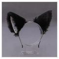 Handmade black and white plush cat ears headband for lolita cosplay and costume hair styling - One Size