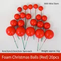 20-piece red foam Christmas balls set with green wire stems in four assorted sizes - 20 Red Foam Christmas Balls