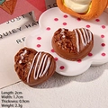 Heart-shaped chocolate resin charm with white syrup stripes for DIY hair clips - Chocolate Heart Bread