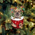 Weihnachtsstrumpf-Anhänger mit Border Terrier, Rentiergeweih und Schneeflocken-Muster - Border Terrier