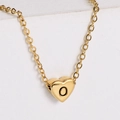 18k gold plated heart pendant necklace featuring a black engraved letter O for women - Letter O